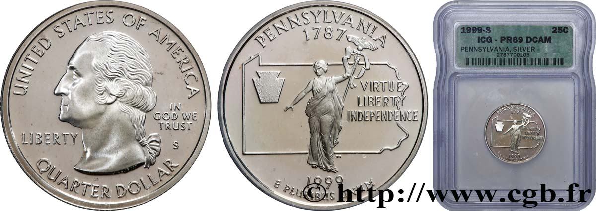 VEREINIGTE STAATEN VON AMERIKA 1/4 Dollar Pennsylvanie - Silver Proof 1999 San Francisco ST69 autre