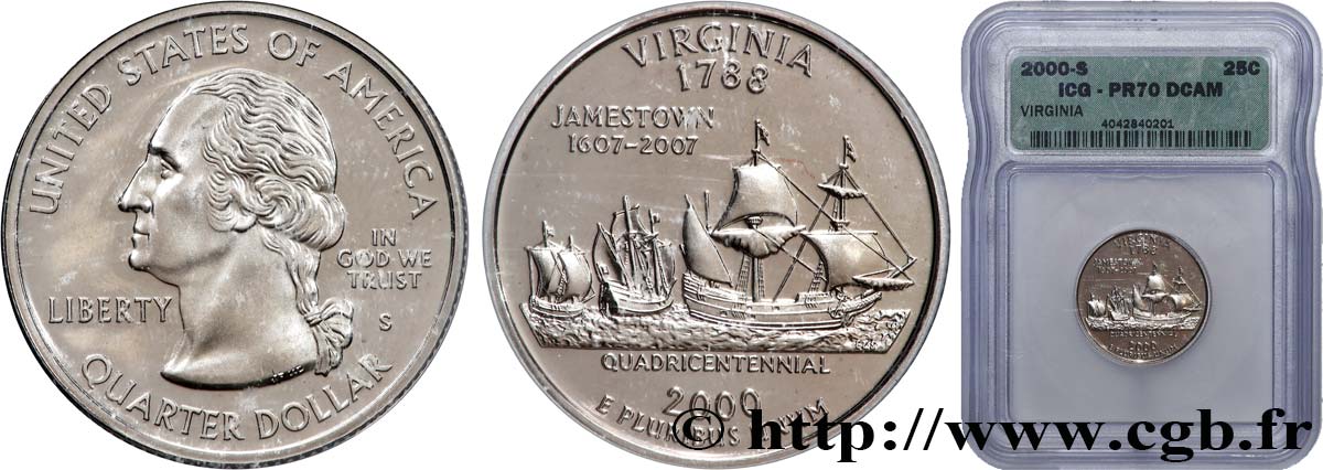 ÉTATS-UNIS D AMÉRIQUE 1/4 Dollar Virginie - Silver Proof 2000 San Francisco FDC70 autre