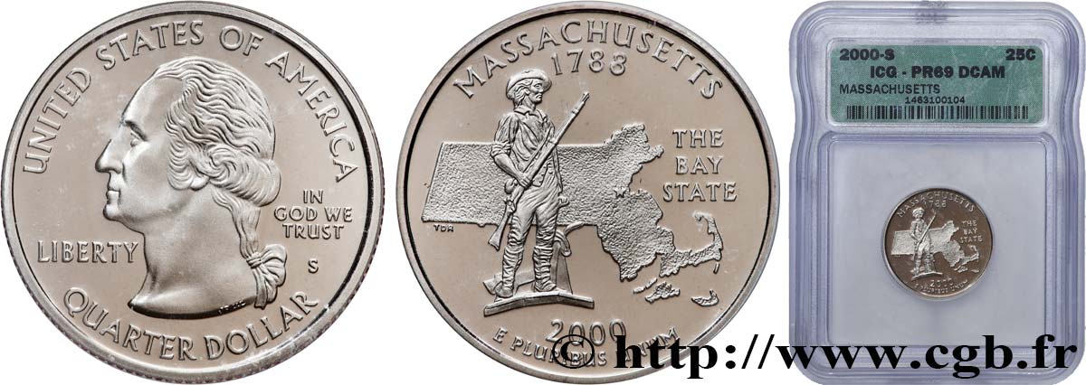 STATI UNITI D AMERICA 1/4 Dollar Massachusetts - Silver Proof 2000 San Francisco FDC autre