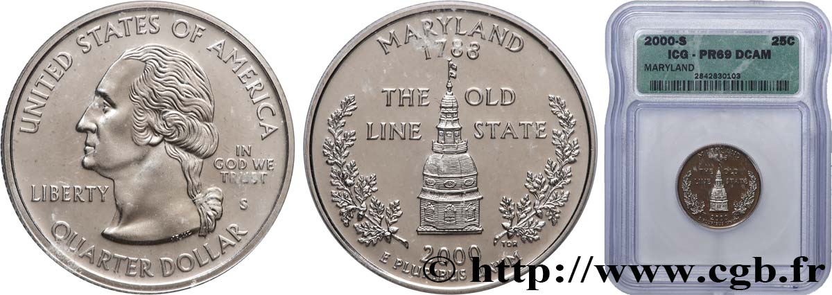 VEREINIGTE STAATEN VON AMERIKA 1/4 Dollar Maryland - Silver Proof 2000 San Francisco ST69 autre