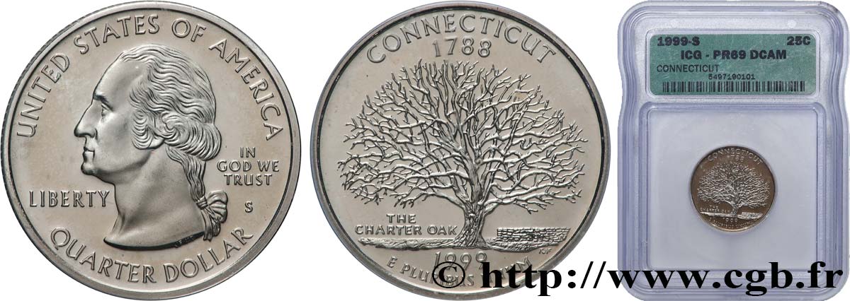 ÉTATS-UNIS D AMÉRIQUE 1/4 Dollar Connecticut - Silver Proof 1999 San Francisco FDC69 autre