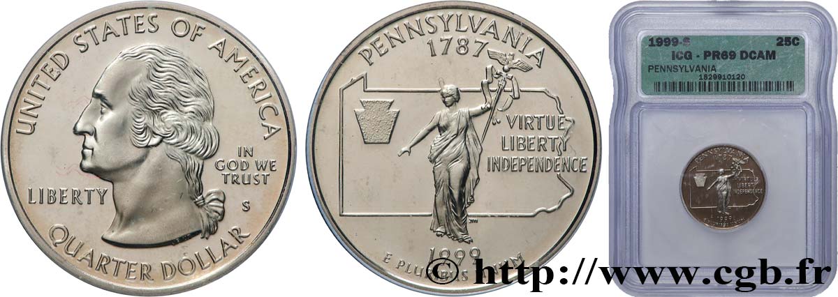 VEREINIGTE STAATEN VON AMERIKA 1/4 Dollar Pennsylvanie - Silver Proof 1999 San Francisco ST69 autre