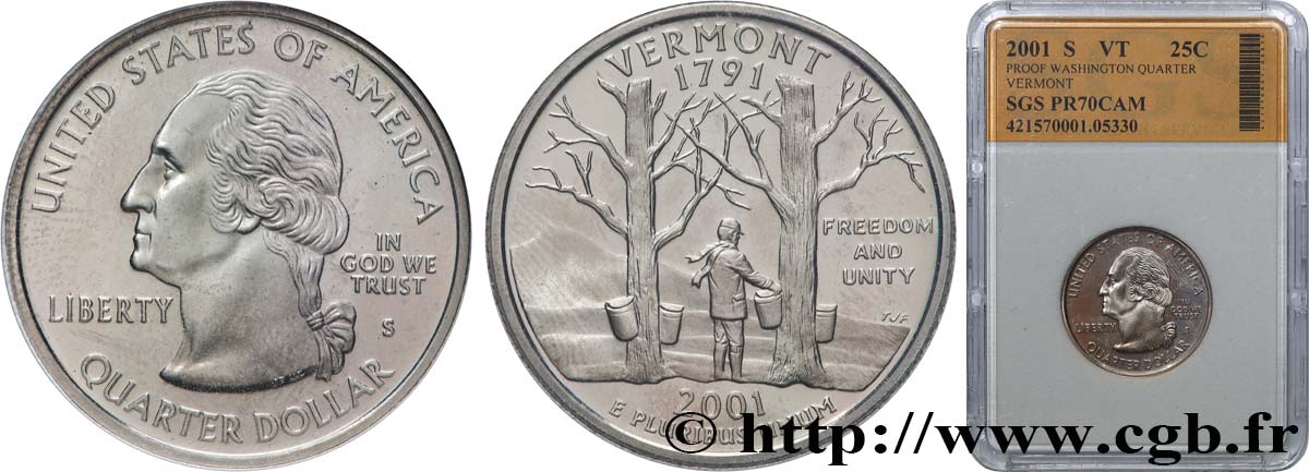 ÉTATS-UNIS D AMÉRIQUE 1/4 Dollar Vermont - Silver Proof 2001 San Francisco FDC70 autre