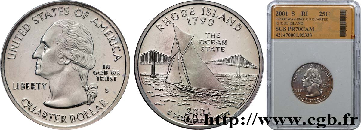 ÉTATS-UNIS D AMÉRIQUE 1/4 Dollar Rhode Island - Silver Proof 2001 San Francisco FDC70 autre