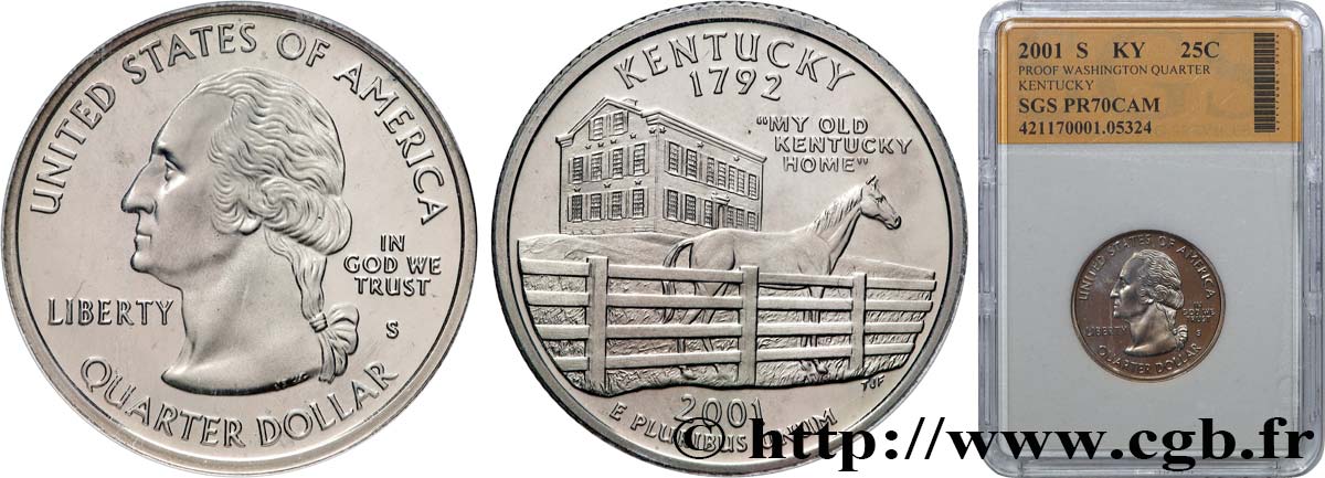 STATI UNITI D AMERICA 1/4 Dollar Kentucky - Silver Proof 2001 San Francisco FDC70 autre