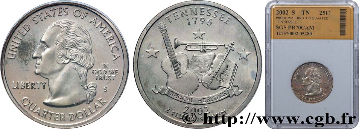 ESTADOS UNIDOS DE AMÉRICA 1/4 Dollar Tennessee  Musical Heritage  - Silver Proof 2002 San Francisco FDC70 autre