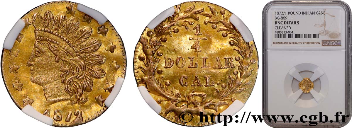 UNITED STATES OF AMERICA 1/2 Dollar Or  Indian head  1872/1 Philadelphie SC NGC