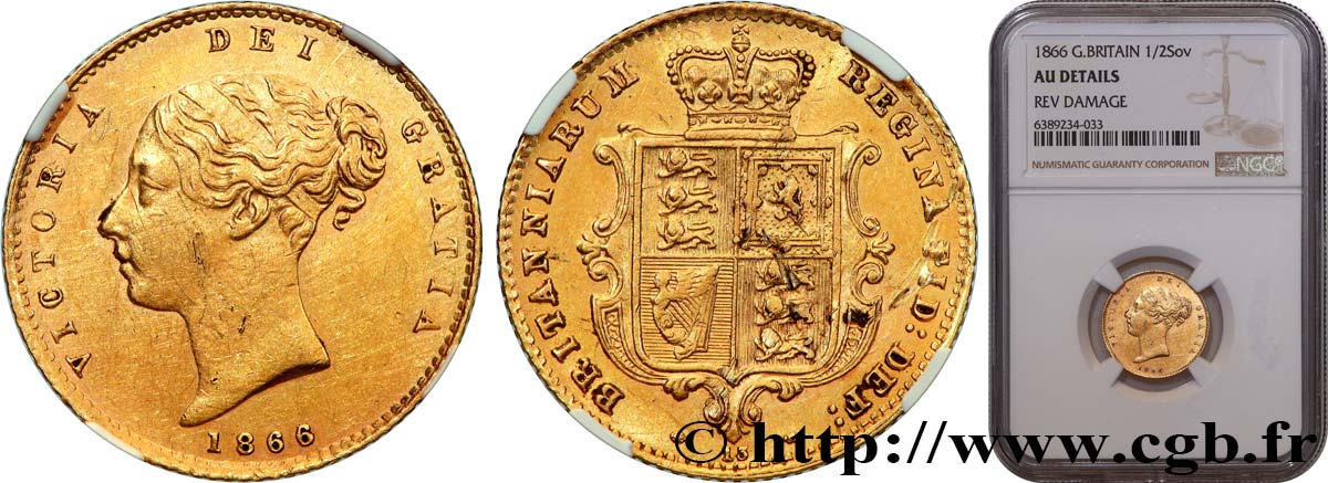 GREAT BRITAIN - VICTORIA 1/2 Souverain  1866 Londres AU NGC