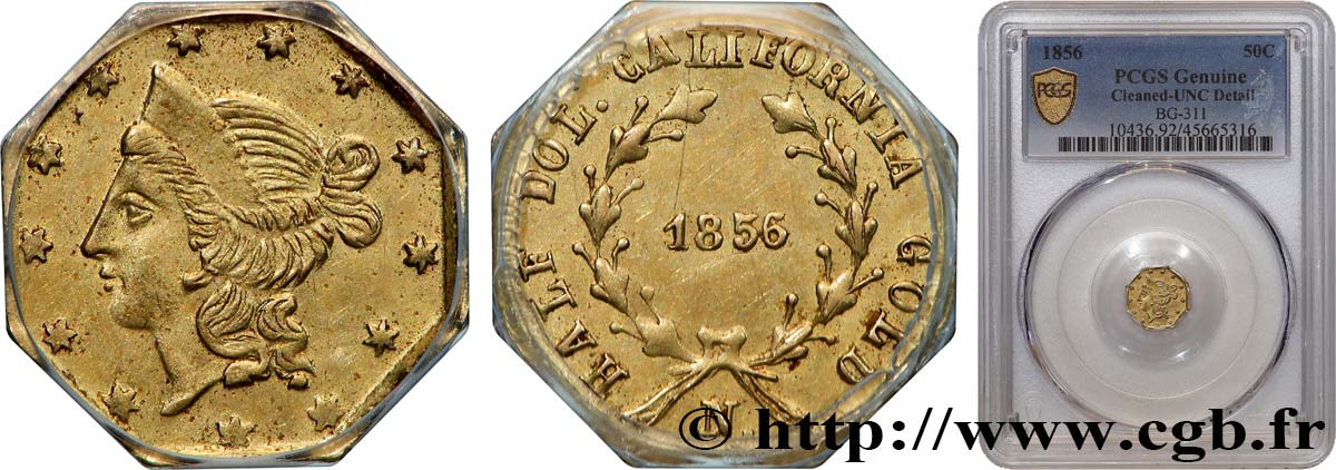 ÉTATS-UNIS D AMÉRIQUE 1/2 Dollar Or  Liberty head  California 1856 Philadelphie SPL PCGS