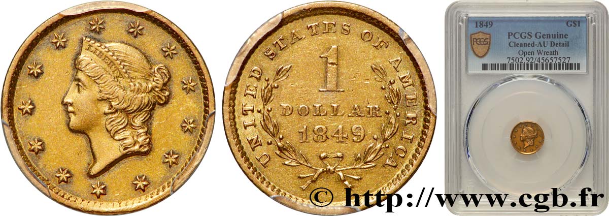 ÉTATS-UNIS D AMÉRIQUE 1 Dollar Or  Liberty head , 1er type 1849 Philadelphie SUP PCGS