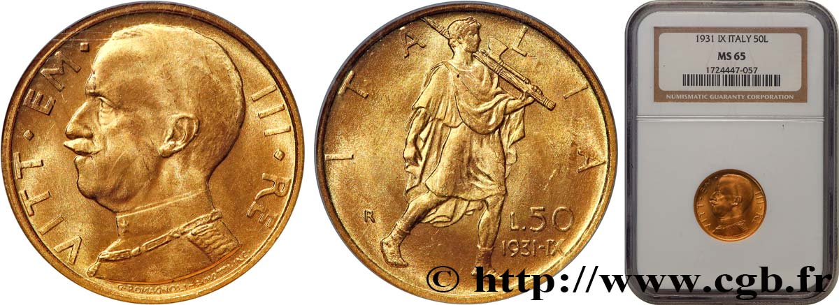 ITALY - KINGDOM OF ITALY - VICTOR-EMMANUEL III 50 Lire 1931 Rome MS65 NGC