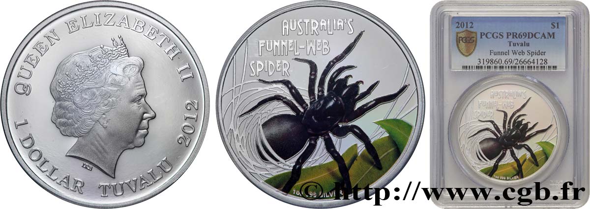 TUVALU 1 Dollar Proof Araignée à toile-entonnoir 2012  FDC69 PCGS