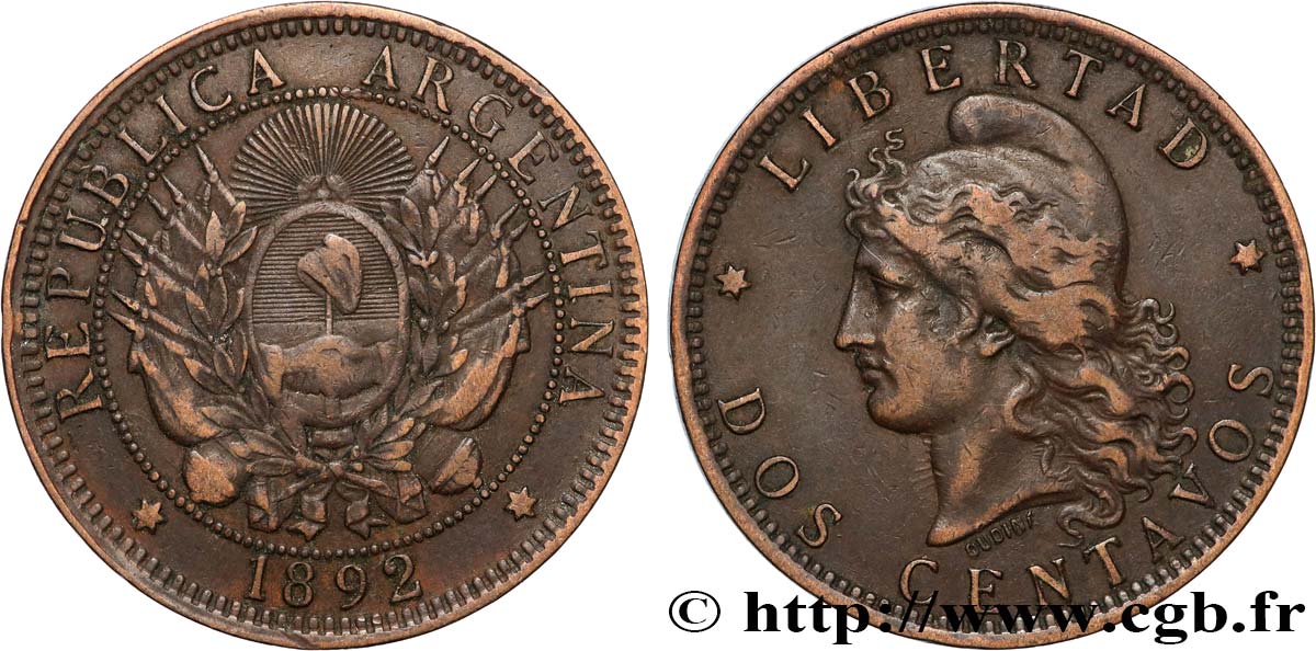 ARGENTINA 2 Centavos 1892  q.BB 