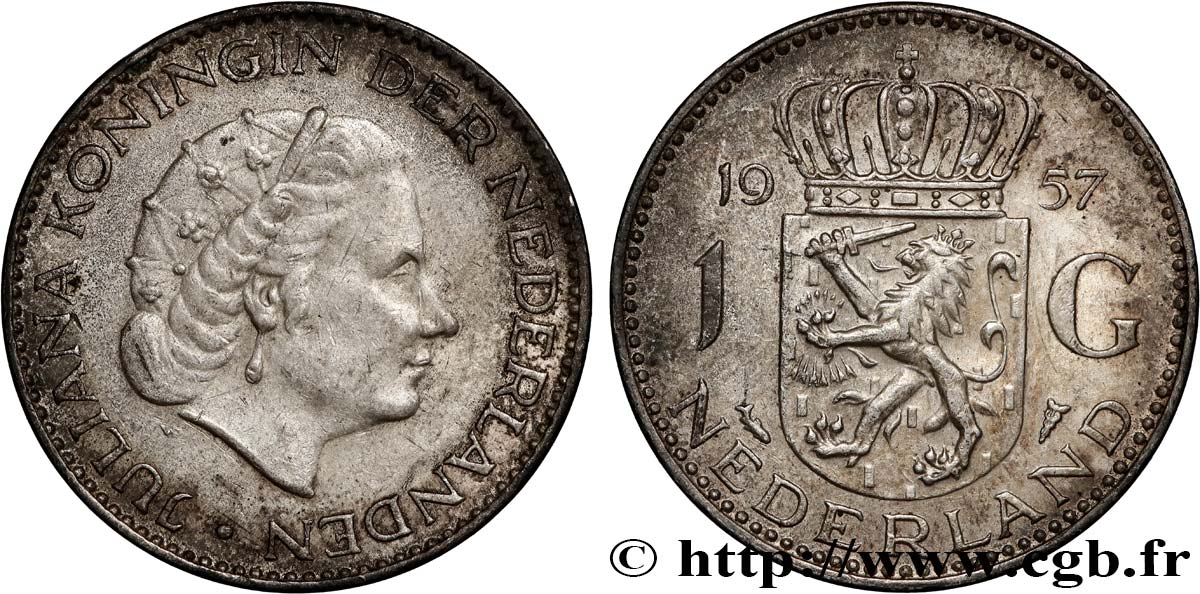 PAYS-BAS 1 Gulden Juliana 1957  TTB+ 