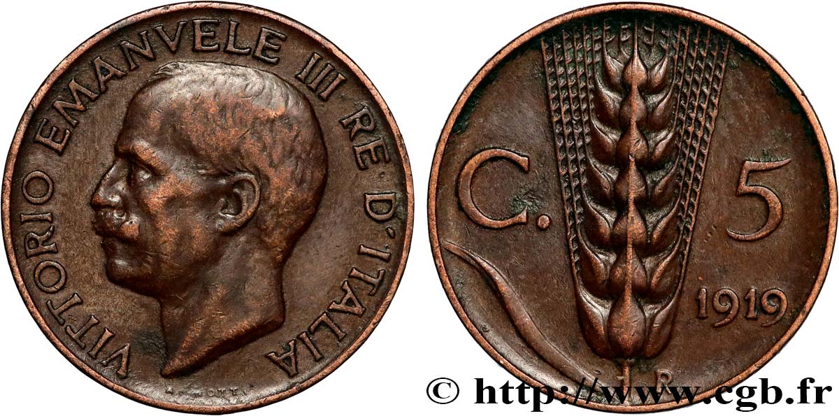 ITALIE 5 Centesimi  Victor Emmanuel III 1919 Rome - R TTB 