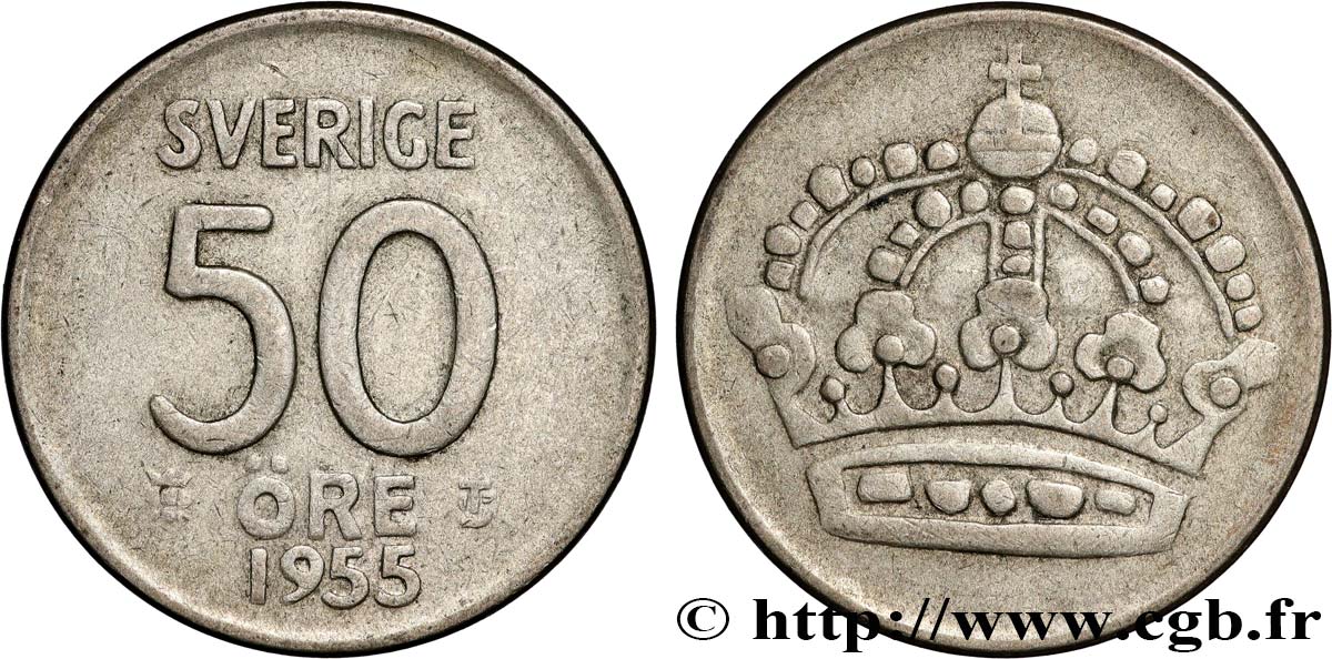 SWEDEN 50 Ore 1955  XF 