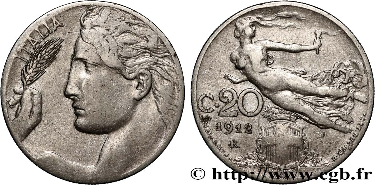 ITALY 20 Centesimi Italie / allégorie de la Liberté 1912 Rome - R XF 