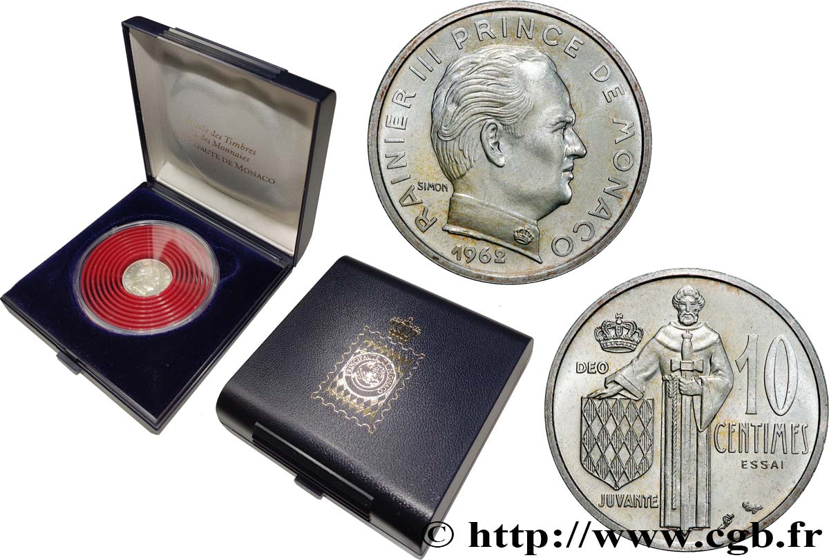 MONACO - PRINCIPAUTÉ DE MONACO - RAINIER III Essai en argent de 10 Centimes 1962 Paris FDC 