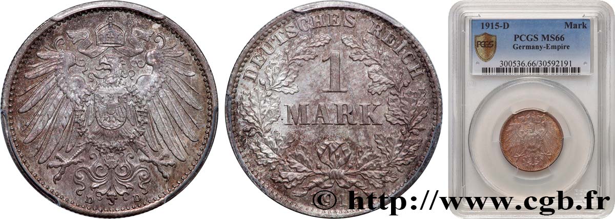 GERMANY 1 Mark Empire aigle impérial 1915 Munich MS66 PCGS