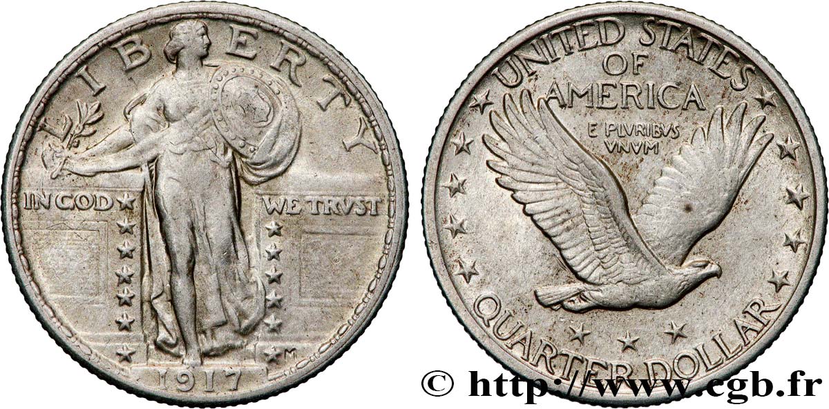 ÉTATS-UNIS D AMÉRIQUE 1/4 Dollar Liberty 1917 Philadelphie TTB+ 