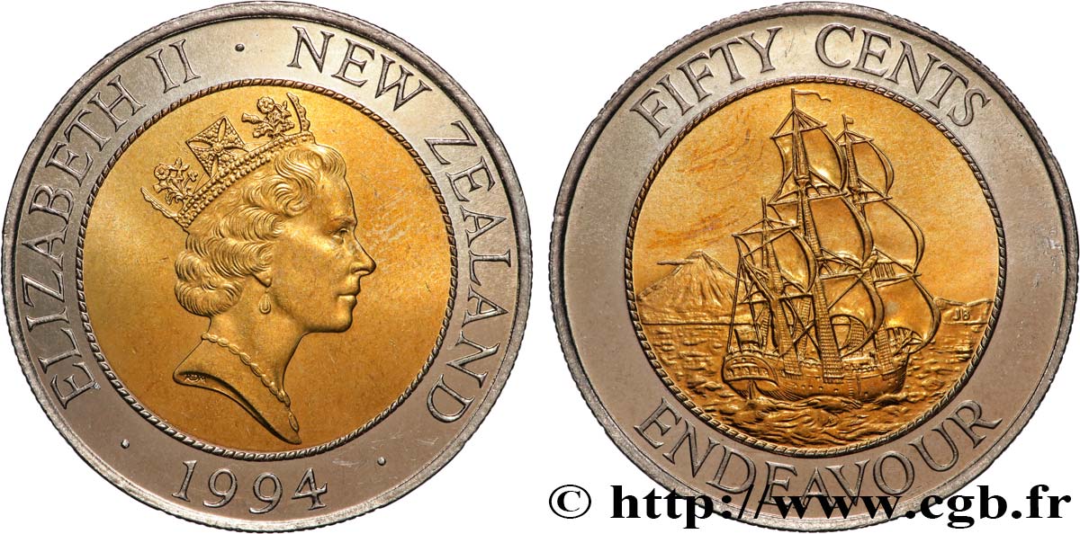 NEW ZEALAND 50 Cents Elisabeth II / HMS Endeavour 1994 Royal Mint MS 