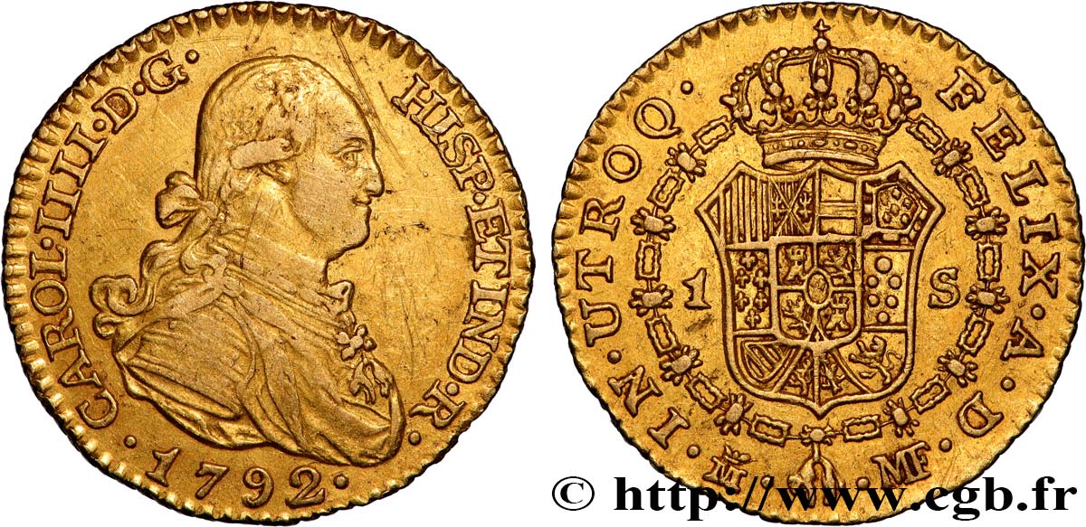 SPAIN - KINGDOM OF SPAIN - CHARLES IV 1 Escudo  1792 Madrid VF 