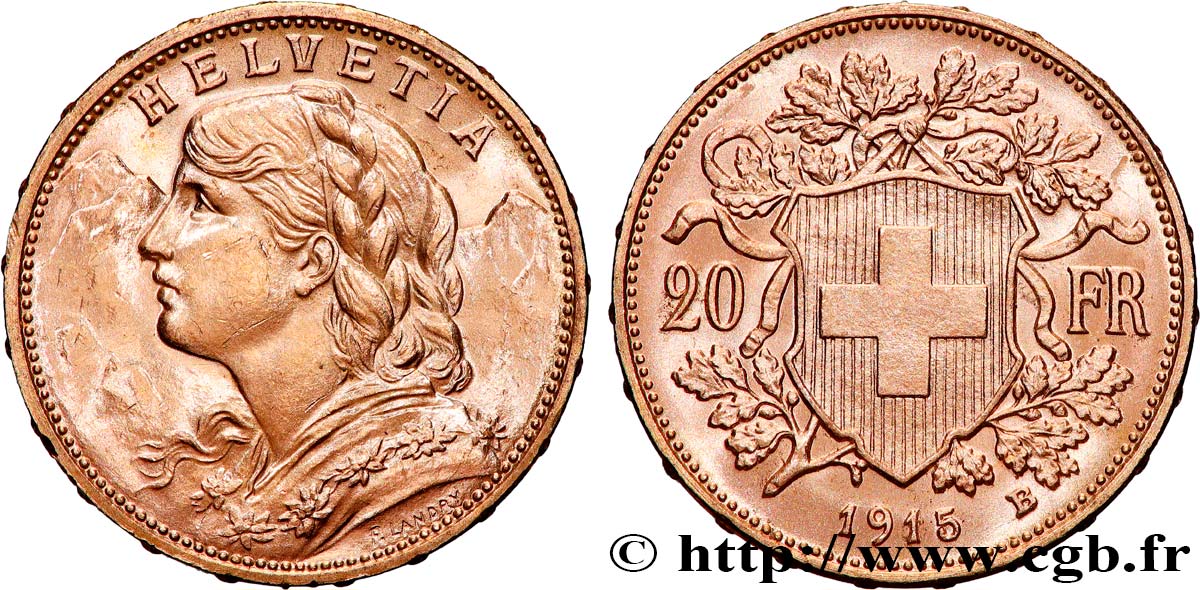 OR D INVESTISSEMENT 20 Francs  Vreneli   1915 Berne SUP+ 