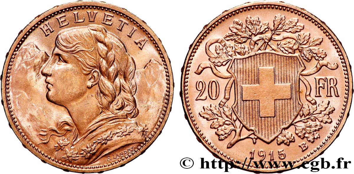 OR D INVESTISSEMENT 20 Francs  Vreneli   1915 Berne SPL 