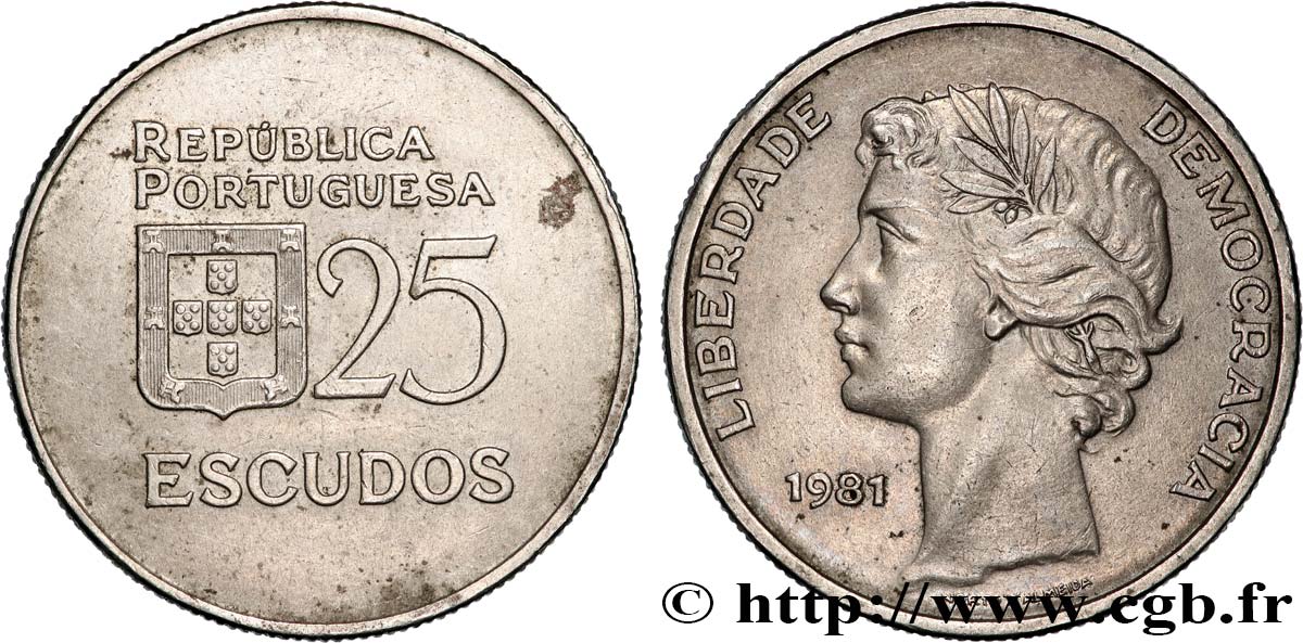 PORTUGAL 25 Escudos “liberté et démocratie” 1981  AU 