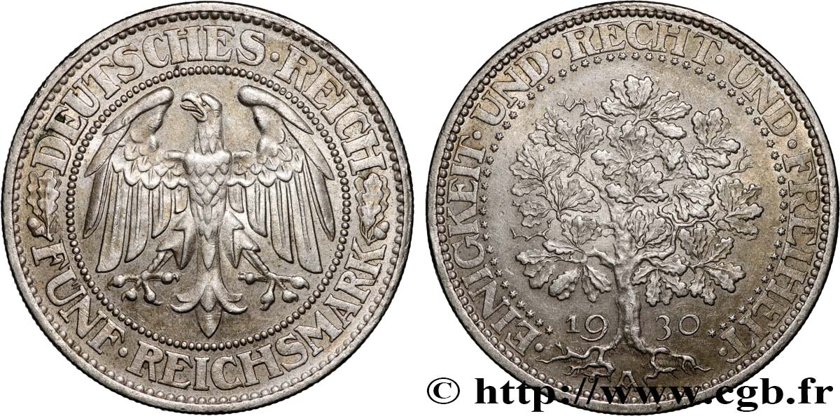 GERMANY 5 Reichsmark 1930 Berlin AU 