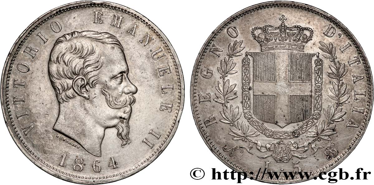 ITALIE - ROYAUME D ITALIE - VICTOR-EMMANUEL II 5 Lire  1864 Naples TTB+ 