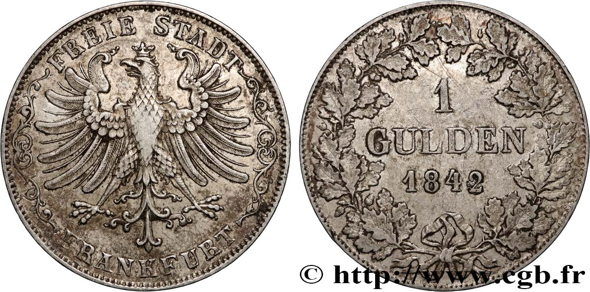 GERMANY - FRANKFURT FREE CITY 1 Gulden 1842 Francfort XF 