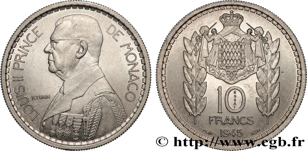 MÓNACO - PRINCIPADO DE MÓNACO - LUIS II Essai de 10 Francs  1945 Paris SC 