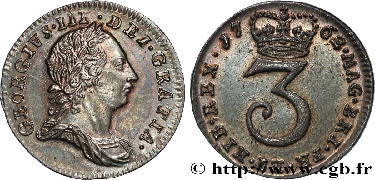 GRAN BRETAÑA - JORGE III 3 Pence Georges III 1762  MBC+ 