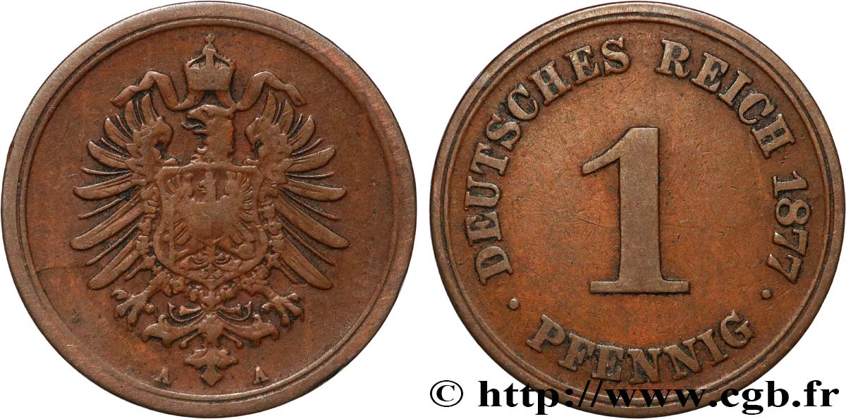 ALEMANIA 1 Pfennig Empire aigle impérial 1877 Berlin MBC 