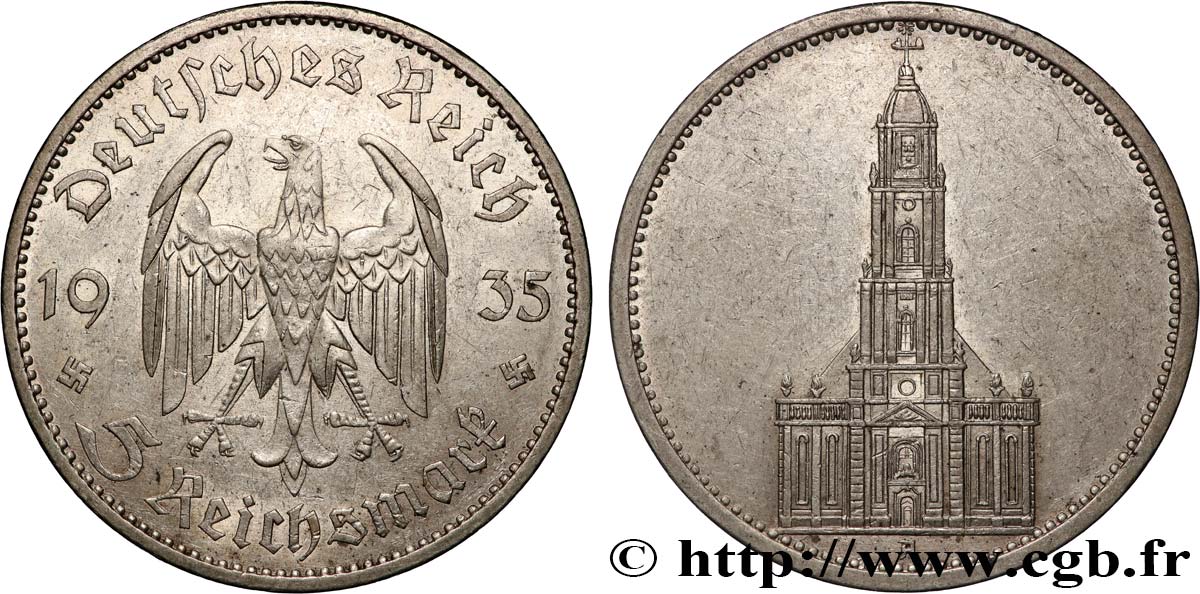 ALLEMAGNE 5 Reichsmark église de la garnison de Potsdam 1935 Berlin TTB 