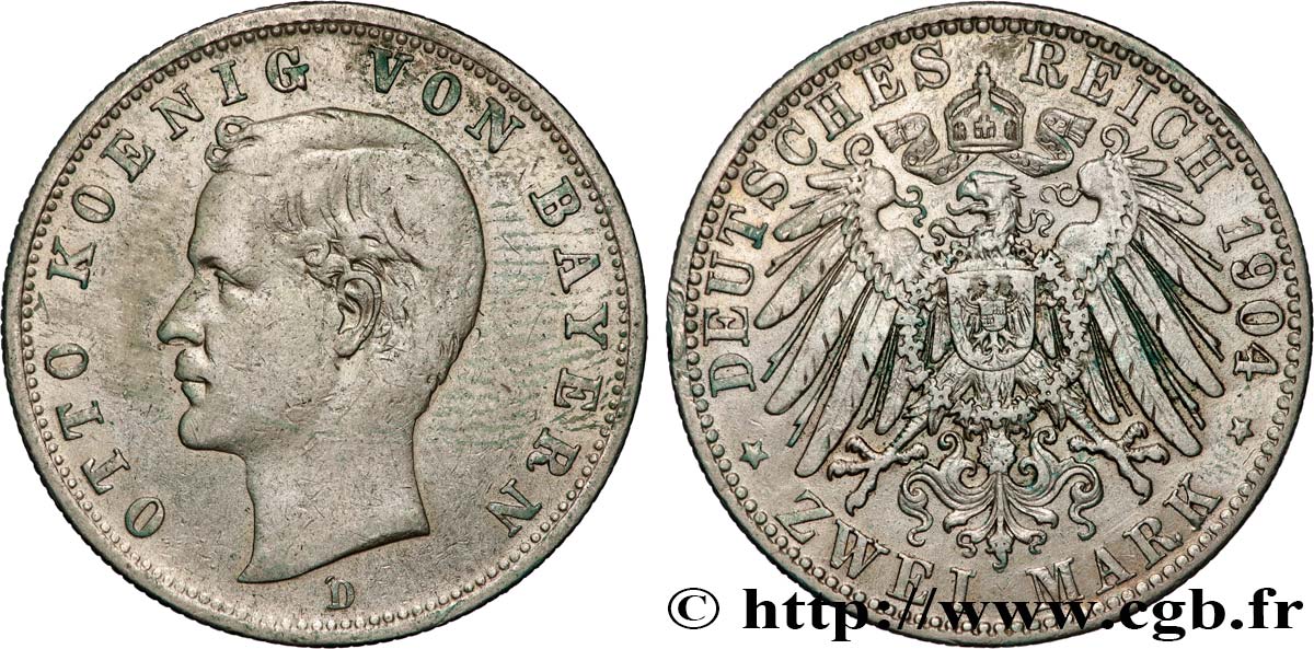 GERMANY - KINGDOM OF BAVARIA - OTTO 2 Mark  1904 Munich VF 