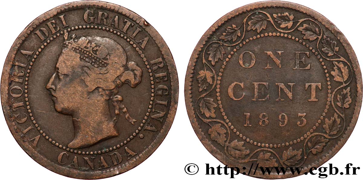 CANADA 1 Cent Victoria 1893  TB+ 