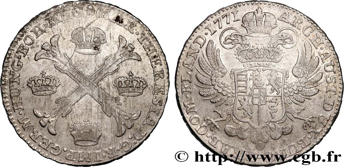 AUSTRIAN LOW COUNTRIES - DUCHY OF BRABANT - MARIE-THERESE Kronenthaler ou couronne d argent 1771 Bruxelles XF/AU 