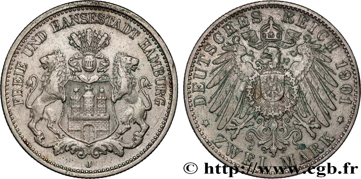 ALLEMAGNE - VILLE LIBRE DE HAMBOURG 2 Mark 1901 Hambourg TTB 