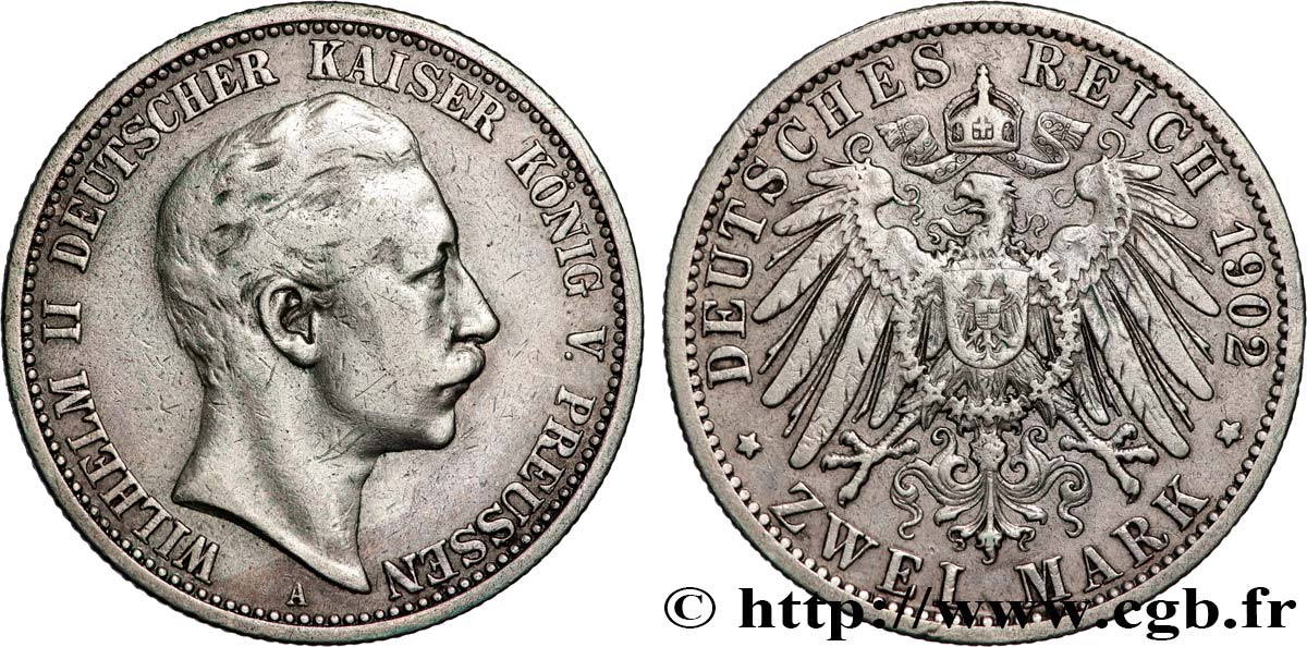 GERMANIA - PRUSSIA 2 Mark Guillaume II 1902 Berlin q.BB 