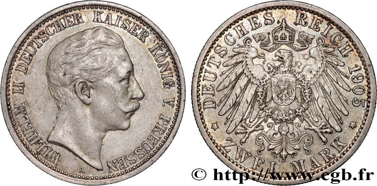 GERMANIA - PRUSSIA 2 Mark Guillaume II  1905 Berlin q.SPL 
