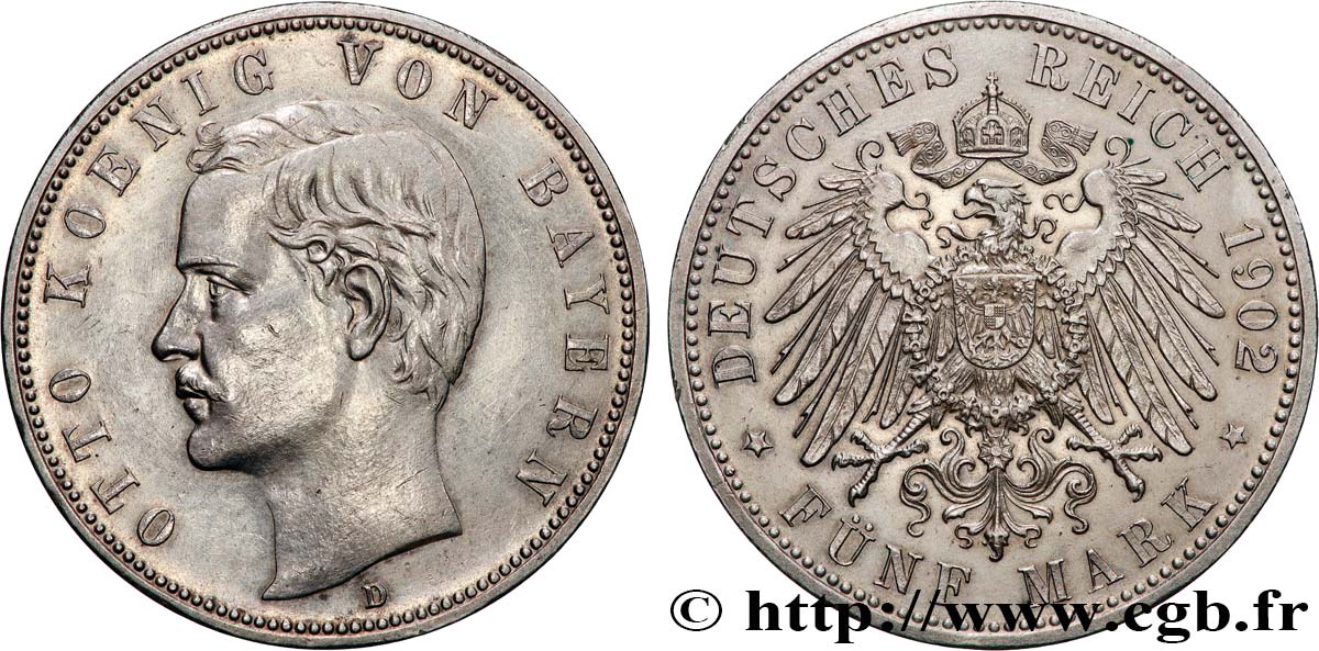 GERMANY - KINGDOM OF BAVARIA - OTTO 5 Mark  1902 Munich AU 