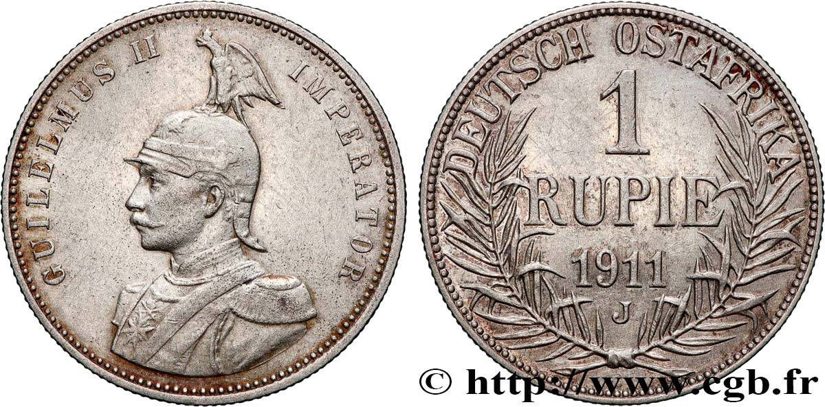 GERMAN EAST AFRICA 1 Rupie (Roupie) Guillaume II Deutsch-Ostafrica 1911 Berlin - A XF 
