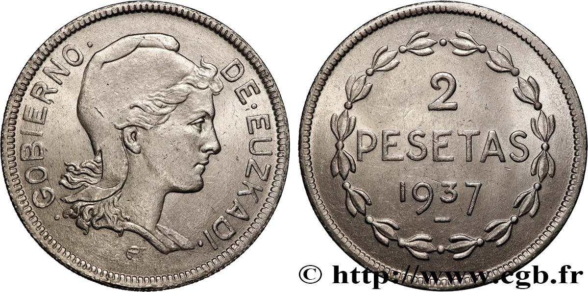 ESPAGNE - PAYS BASQUE 2 Pesetas Gouvernement d’Euskadi 1937 Bruxelles TTB 