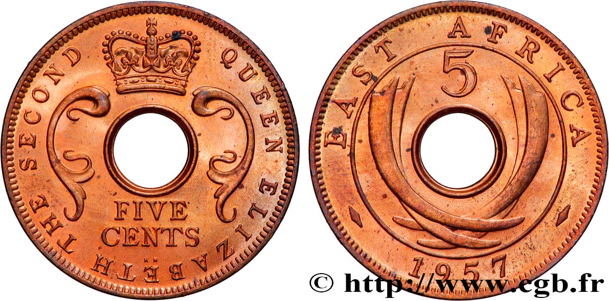 AFRICA DI L EST BRITANNICA  5 Cents frappe au nom d’Élisabeth II 1957 Kings Norton MS 