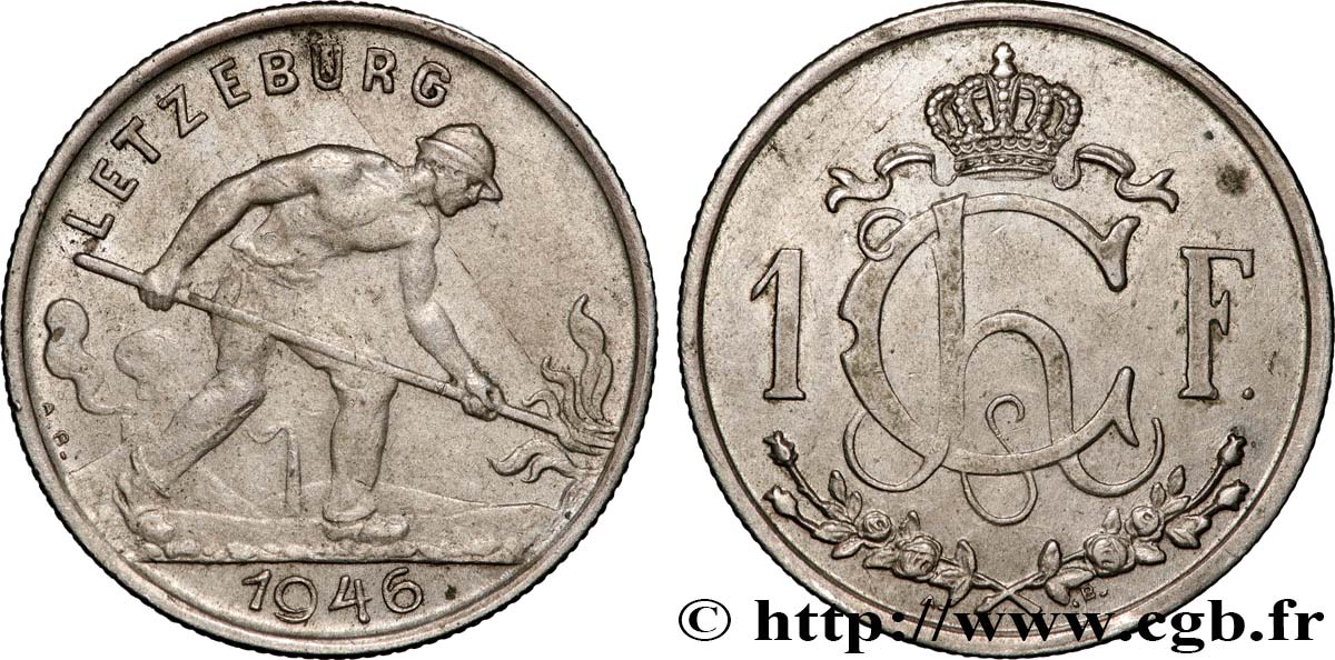 LUXEMBOURG 1 Franc Grande-Duchesse Charlotte 1946  TTB+ 