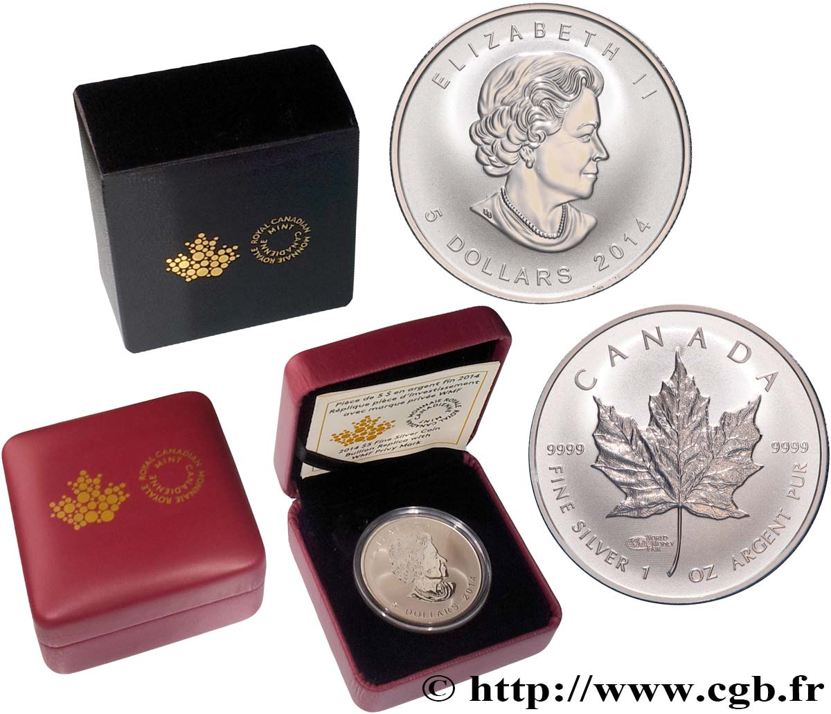 CANADá
 5 Dollars (1 once) Proof (WMF) 2014  FDC 