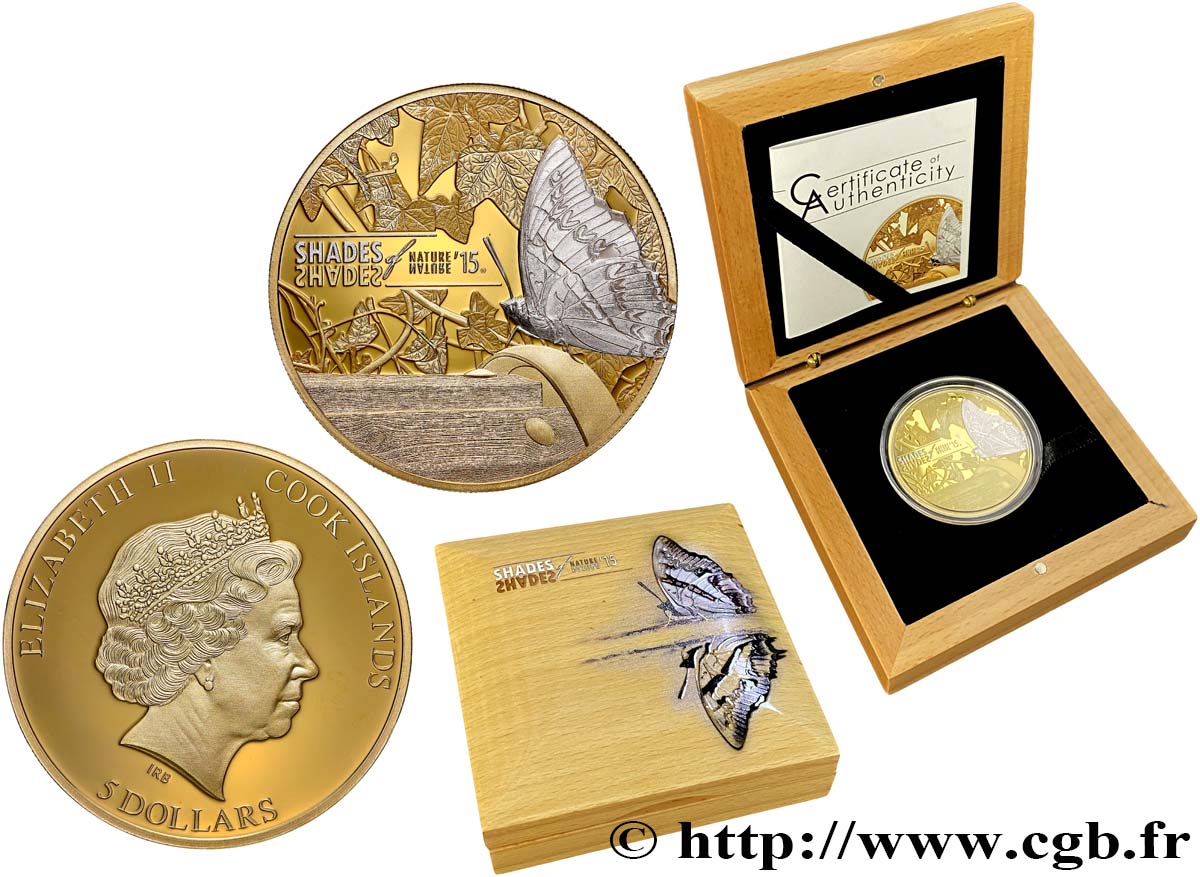 COOK ISLANDS 5 Dollars Proof Papillon 2015  MS 