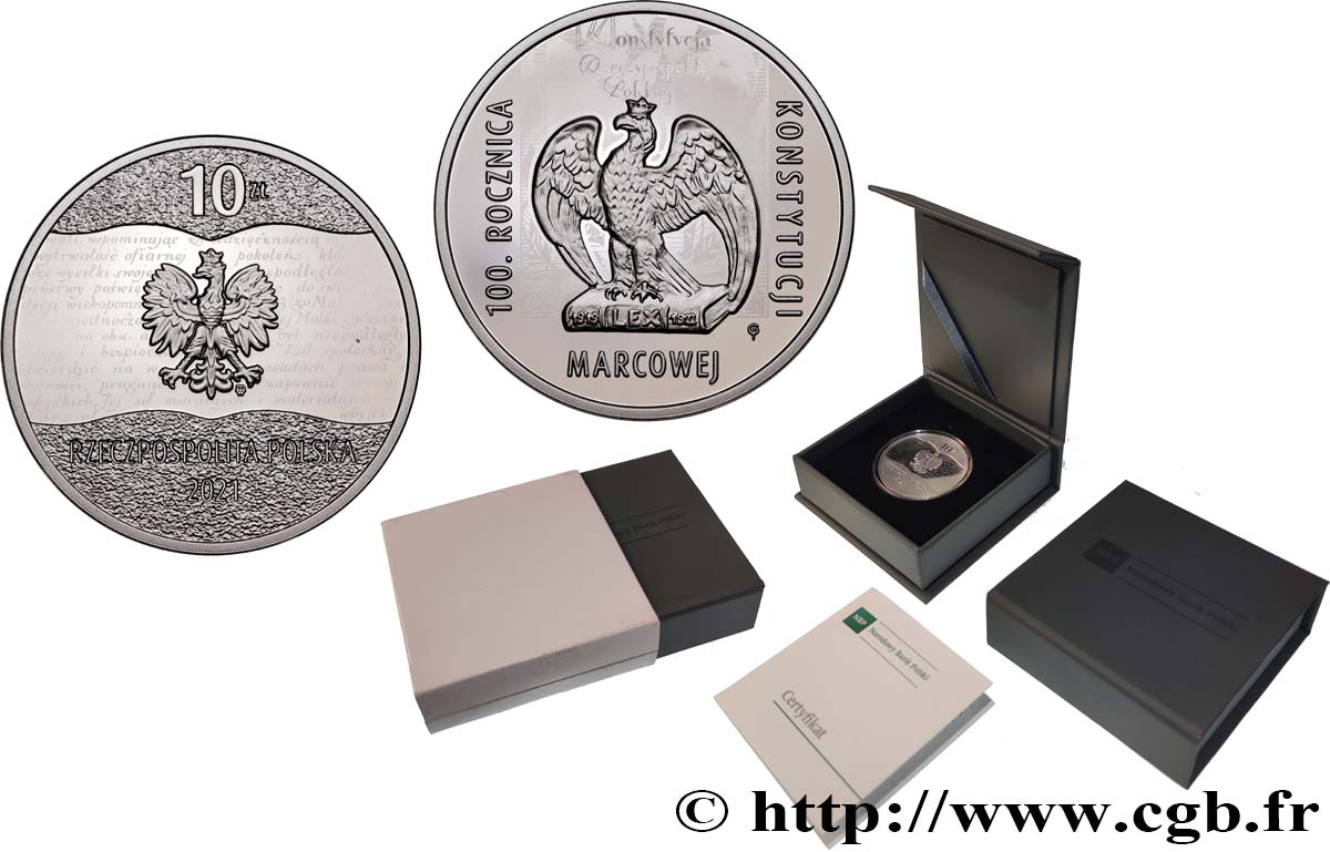 POLEN 10 Zlotych Proof 100e anniversaire de la Constitution de Mars 2021  ST 